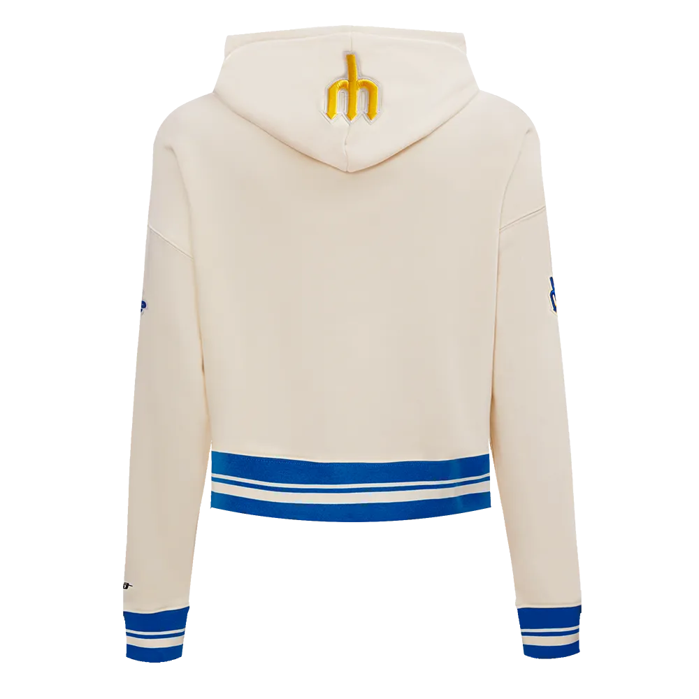 MLB SEATTLE MARINERS RETRO CLASSIC WOMEN'S RIB CROPPED PO HOODIE (EGGSHELL/ROYAL BLUE)