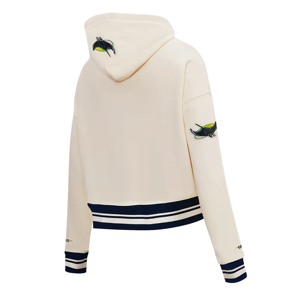 MLB TAMPA BAY RAYS RETRO CLASSIC WOMEN'S RIB CROPPED PO HOODIE (EGGSHELL/ MIDNIGHT NAVY)