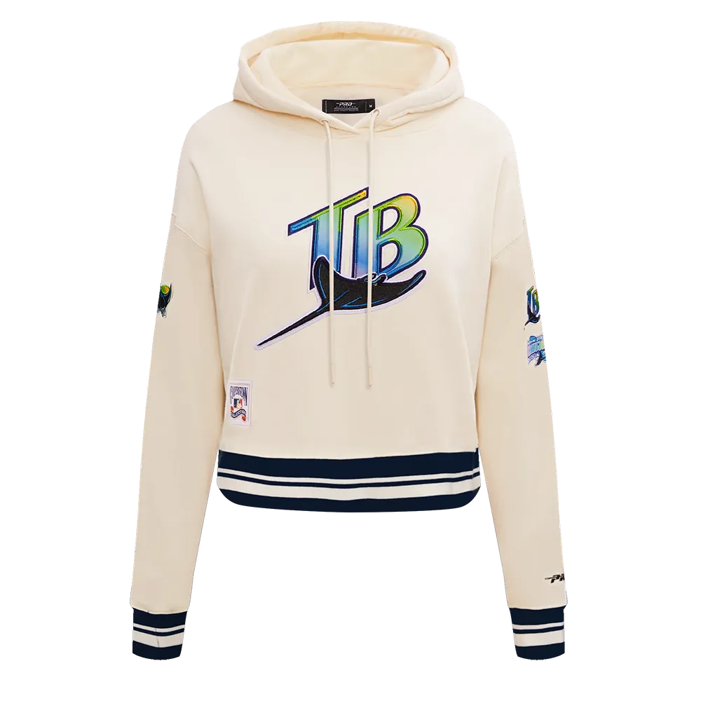 MLB TAMPA BAY RAYS RETRO CLASSIC WOMEN'S RIB CROPPED PO HOODIE (EGGSHELL/ MIDNIGHT NAVY)