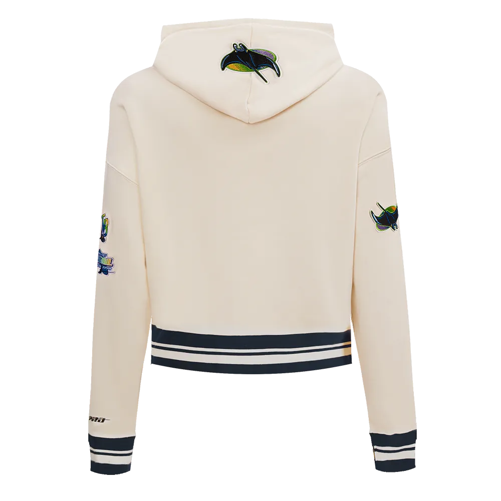 MLB TAMPA BAY RAYS RETRO CLASSIC WOMEN'S RIB CROPPED PO HOODIE (EGGSHELL/ MIDNIGHT NAVY)