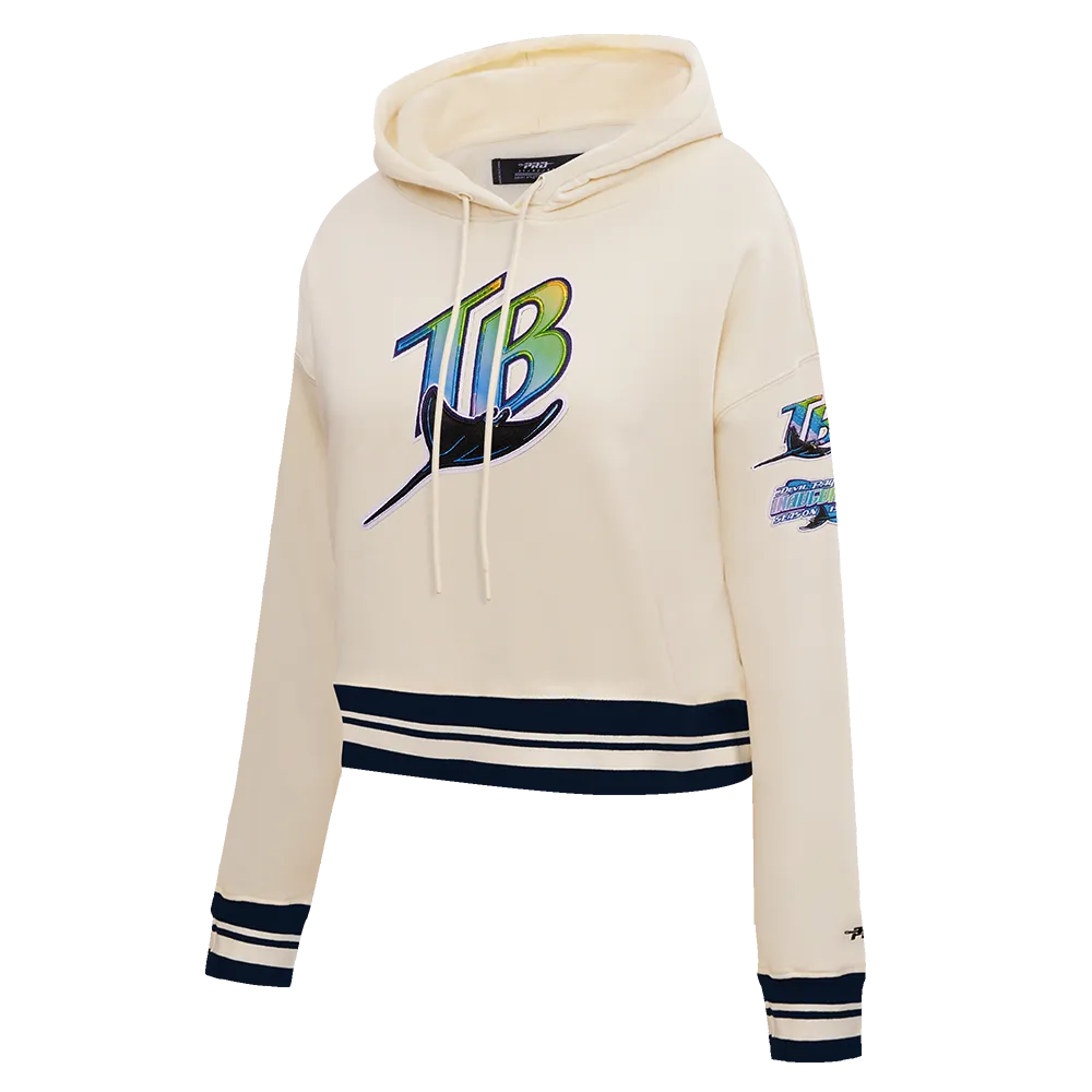 MLB TAMPA BAY RAYS RETRO CLASSIC WOMEN'S RIB CROPPED PO HOODIE (EGGSHELL/ MIDNIGHT NAVY)