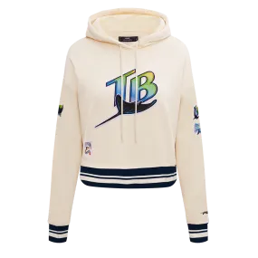 MLB TAMPA BAY RAYS RETRO CLASSIC WOMEN'S RIB CROPPED PO HOODIE (EGGSHELL/ MIDNIGHT NAVY)