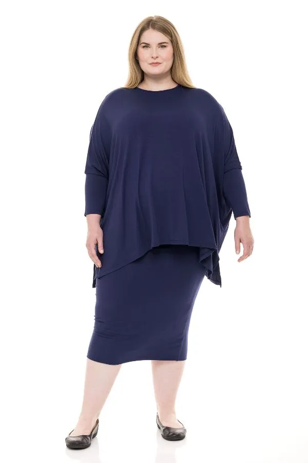 MODAL PENCIL SLIM SKIRT (NAVY)