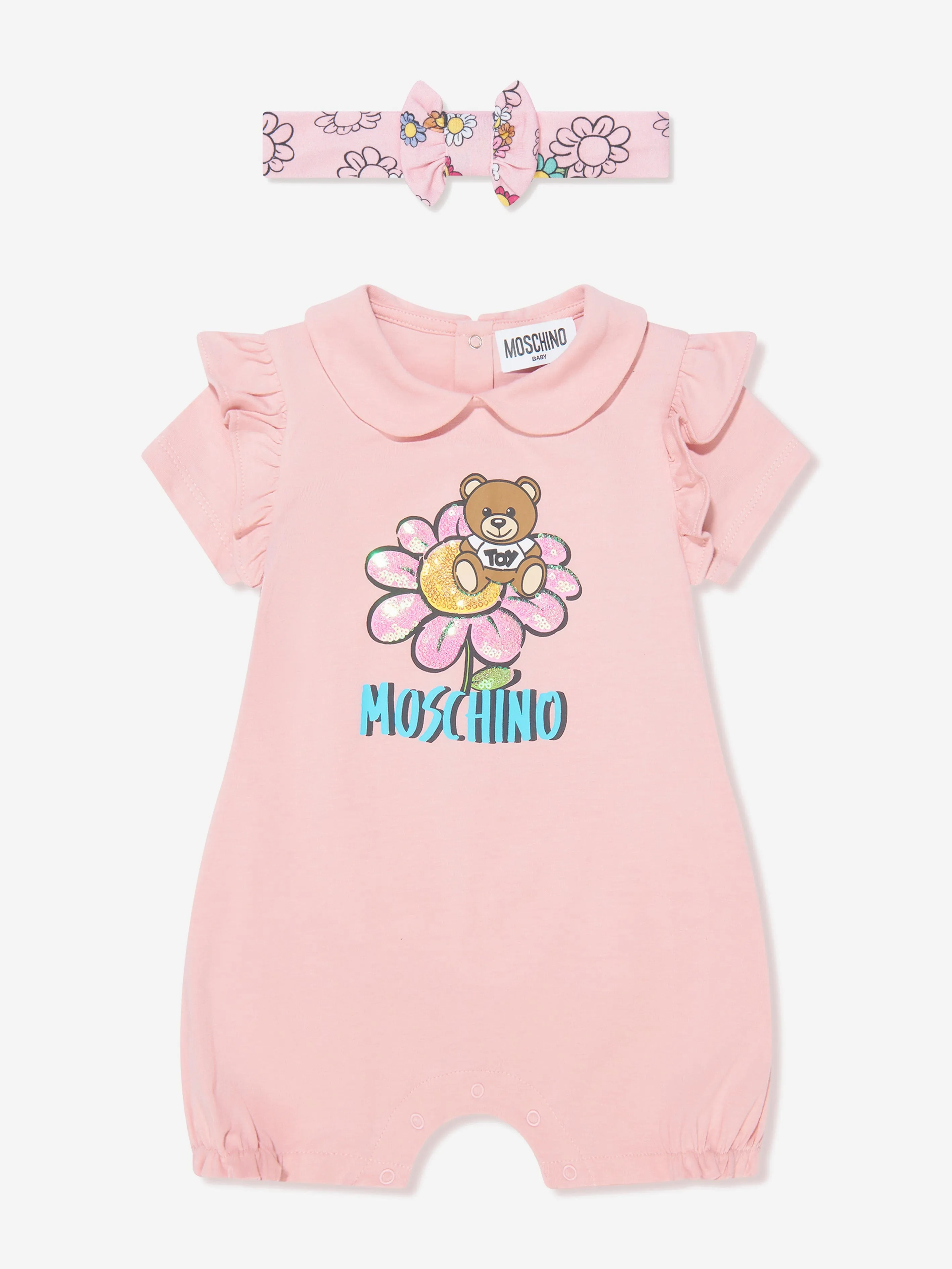 Moschino Baby Girls Romper And Headband Gift Set in Pink