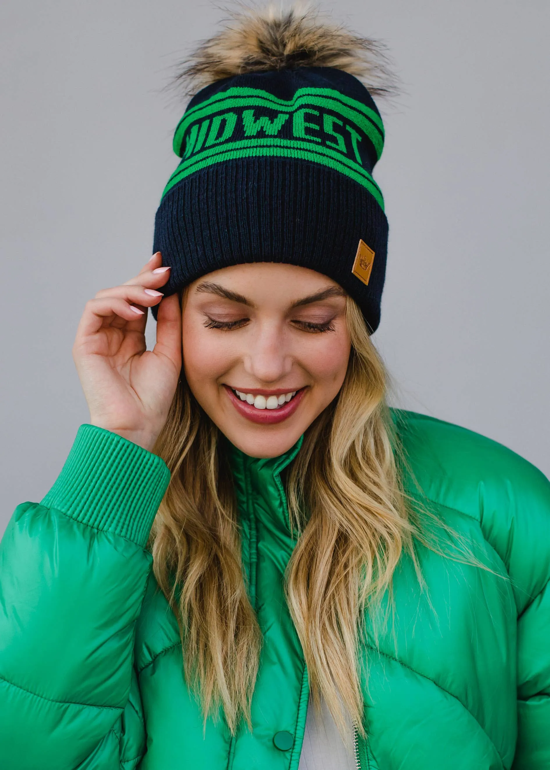 ***Navy Base & Green Midwest Pom Hat