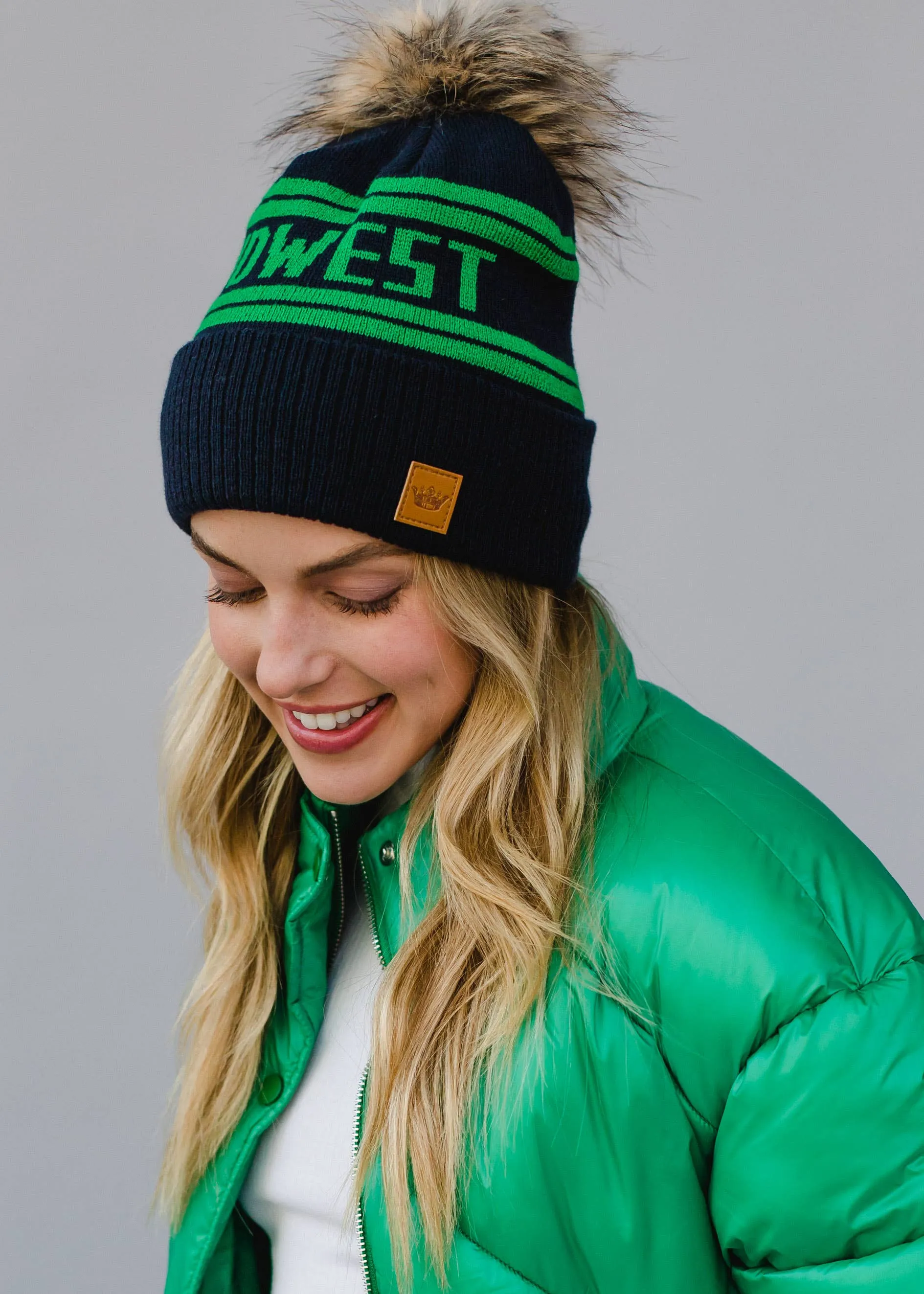 ***Navy Base & Green Midwest Pom Hat