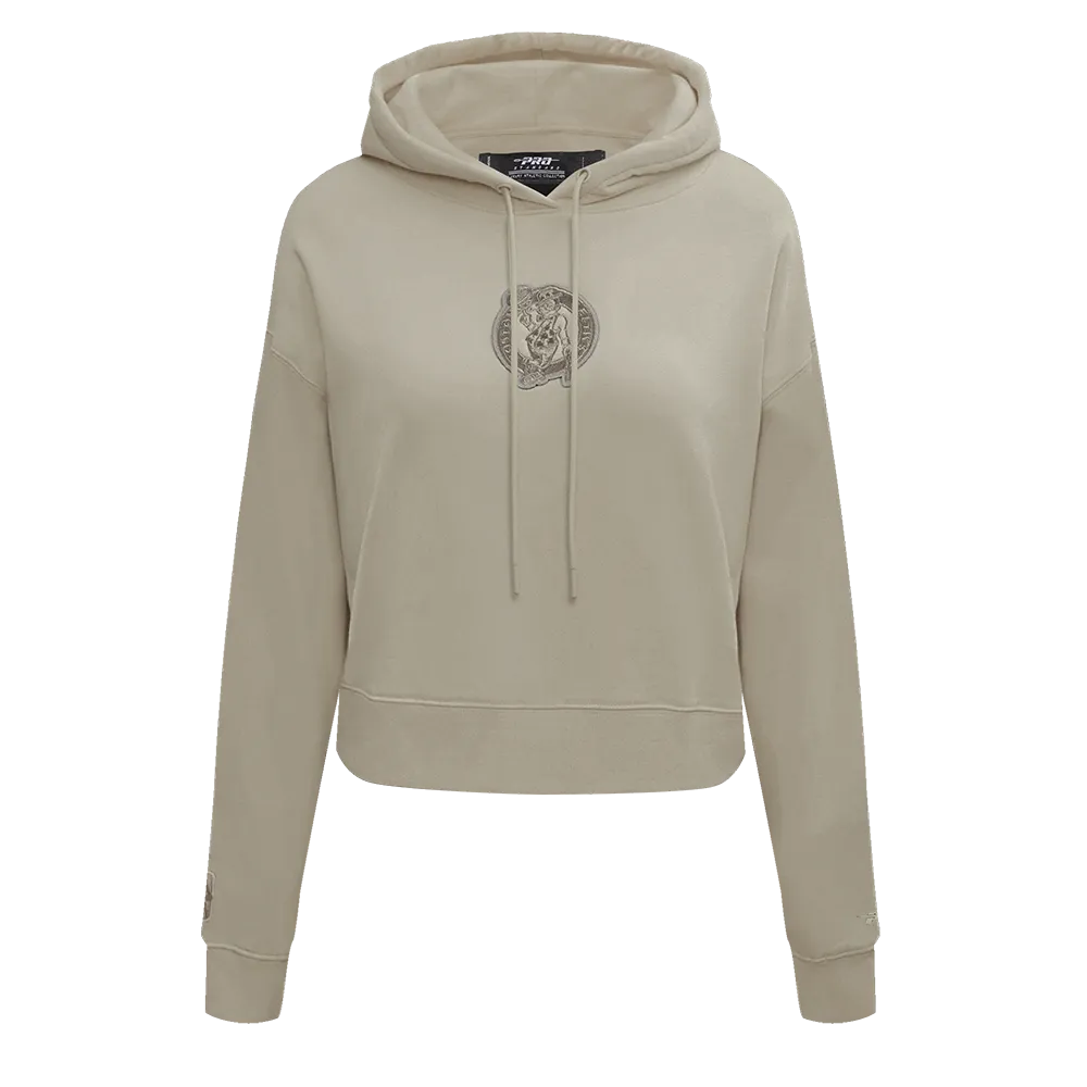 NBA BOSTON CELTICS NEUTRAL WOMEN'S CROPPED PO HOODIE (TAUPE)