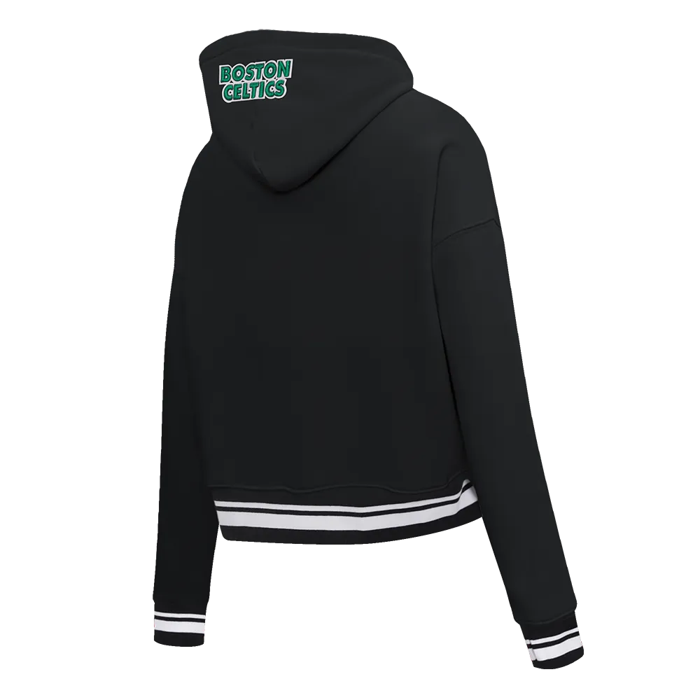 NBA BOSTON CELTICS SCRIPT TAIL WOMEN'S RIB FLC CROPPED PO HOODIE (BLACK)