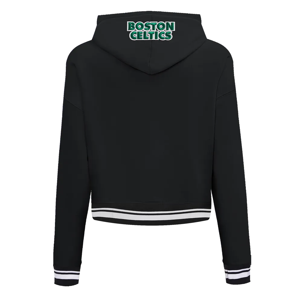 NBA BOSTON CELTICS SCRIPT TAIL WOMEN'S RIB FLC CROPPED PO HOODIE (BLACK)