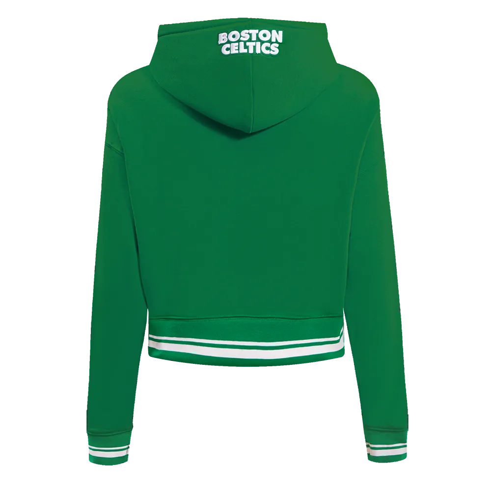 NBA BOSTON CELTICS SCRIPT TAIL WOMEN'S RIB FLC CROPPED PO HOODIE (KELLY GREEN)