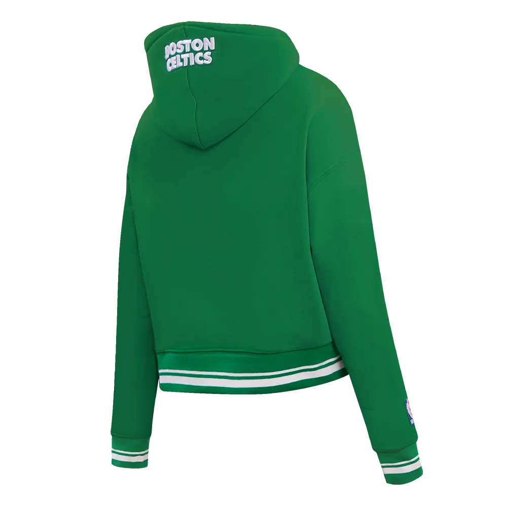 NBA BOSTON CELTICS SCRIPT TAIL WOMEN'S RIB FLC CROPPED PO HOODIE (KELLY GREEN)