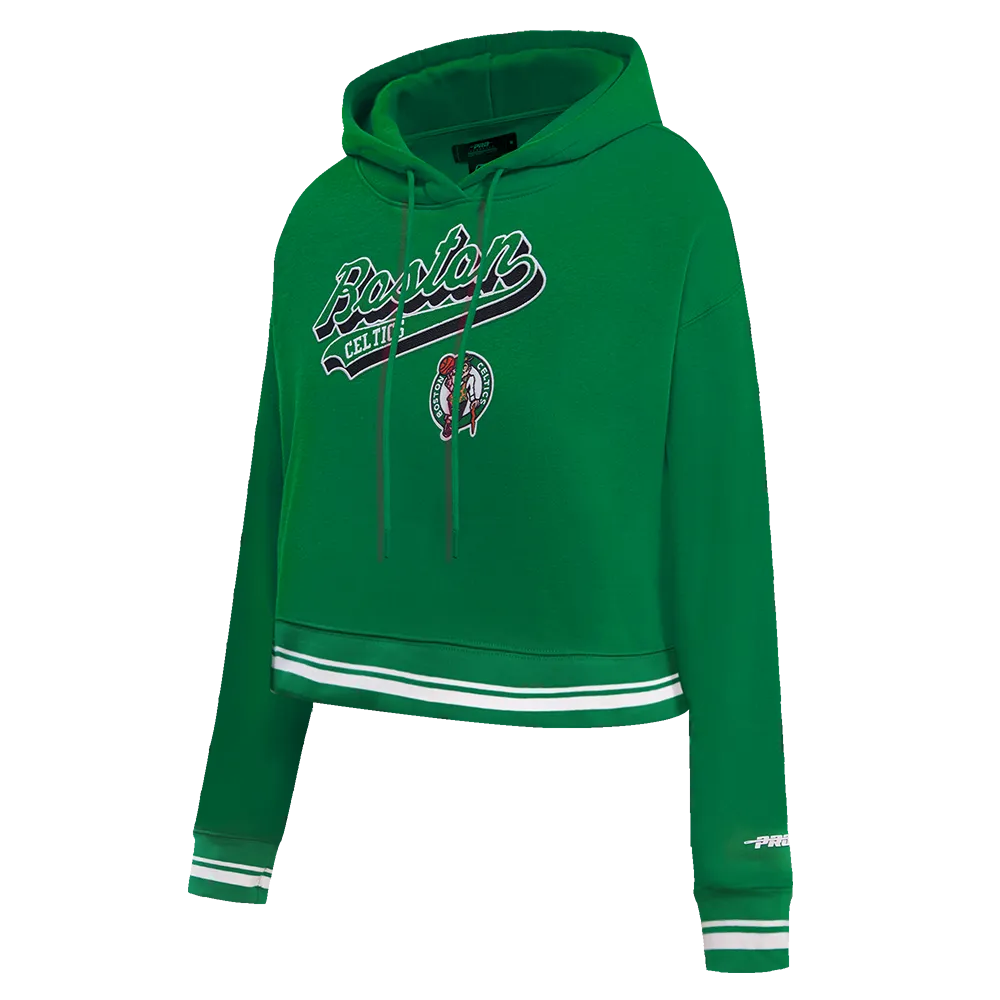 NBA BOSTON CELTICS SCRIPT TAIL WOMEN'S RIB FLC CROPPED PO HOODIE (KELLY GREEN)