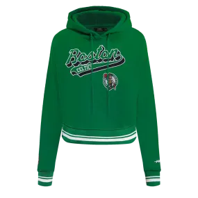 NBA BOSTON CELTICS SCRIPT TAIL WOMEN'S RIB FLC CROPPED PO HOODIE (KELLY GREEN)