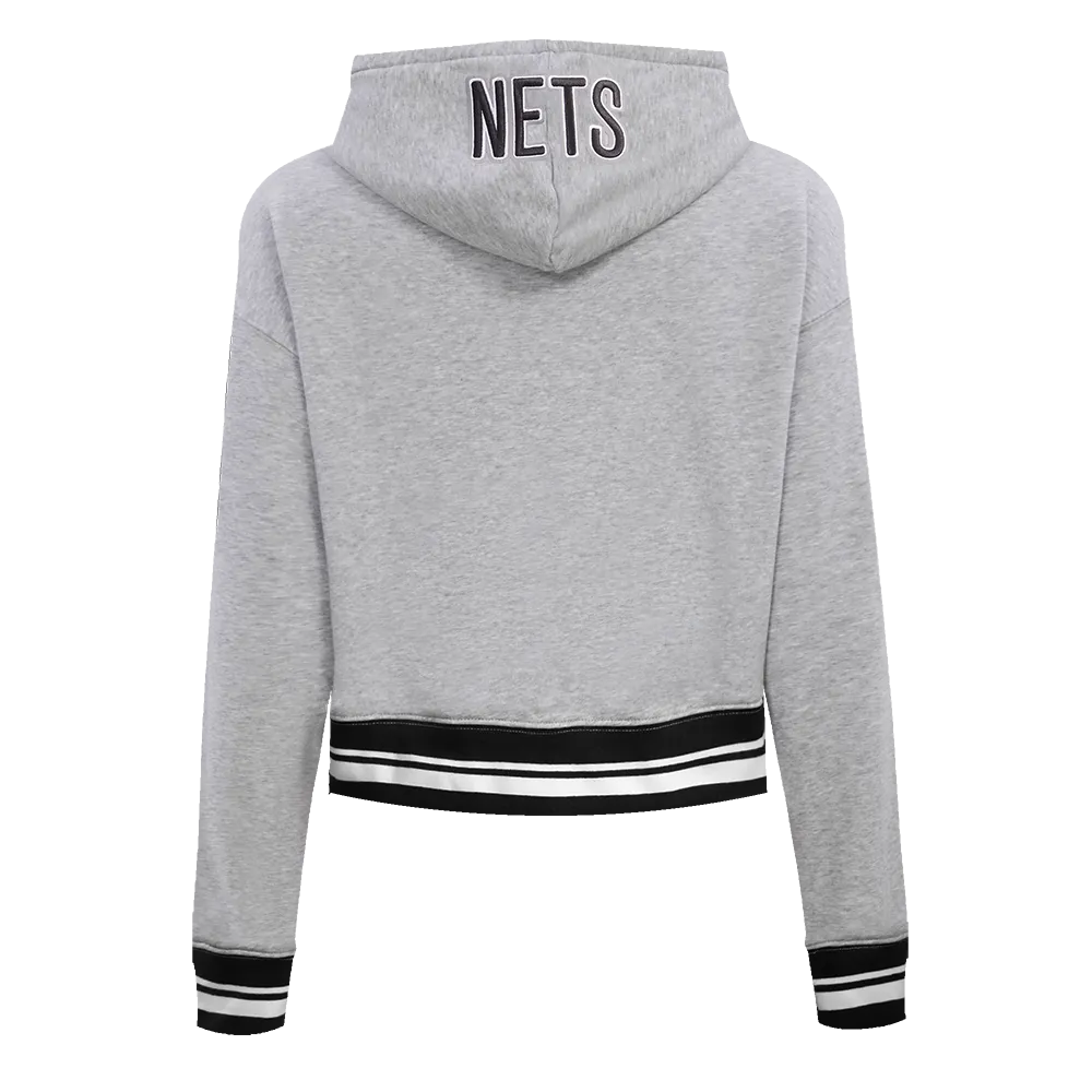 NBA BROOKLYN NETS SCRIPT TAIL WOMEN'S RIB FLC CROPPED PO HOODIE (HEATHER GRAY/BLACK)