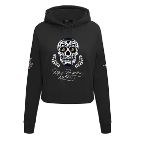 NBA LOS ANGELES LAKERS SUGAR SKULL WOMEN'S FLC CROPPED PO HOODIE (BLACK)