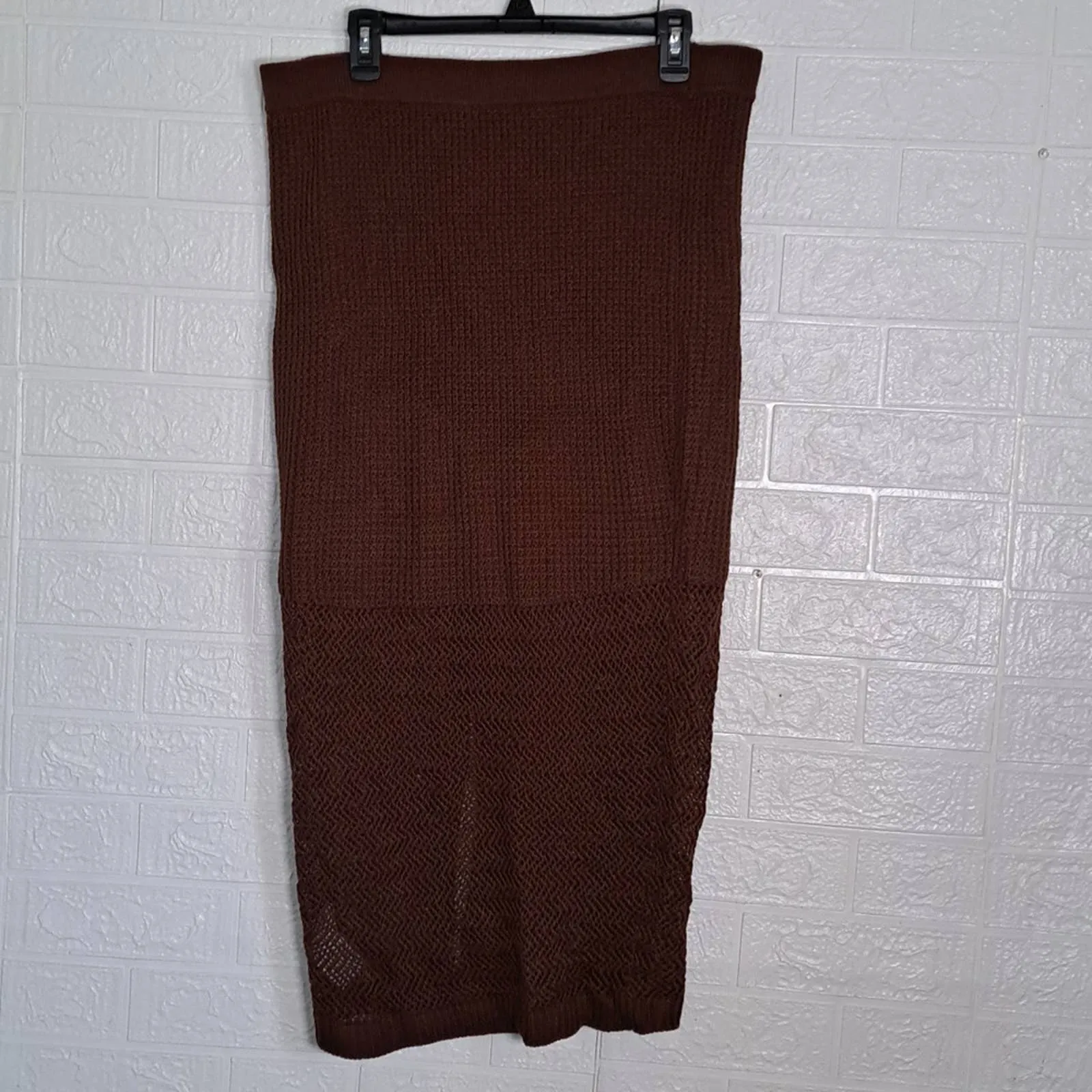 New Nina Parker Crochet Slit-Front Skirt Chocolate Brown