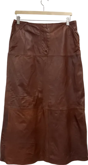 Next Brown Florere Leather Pencil Midi Skirt UK 14