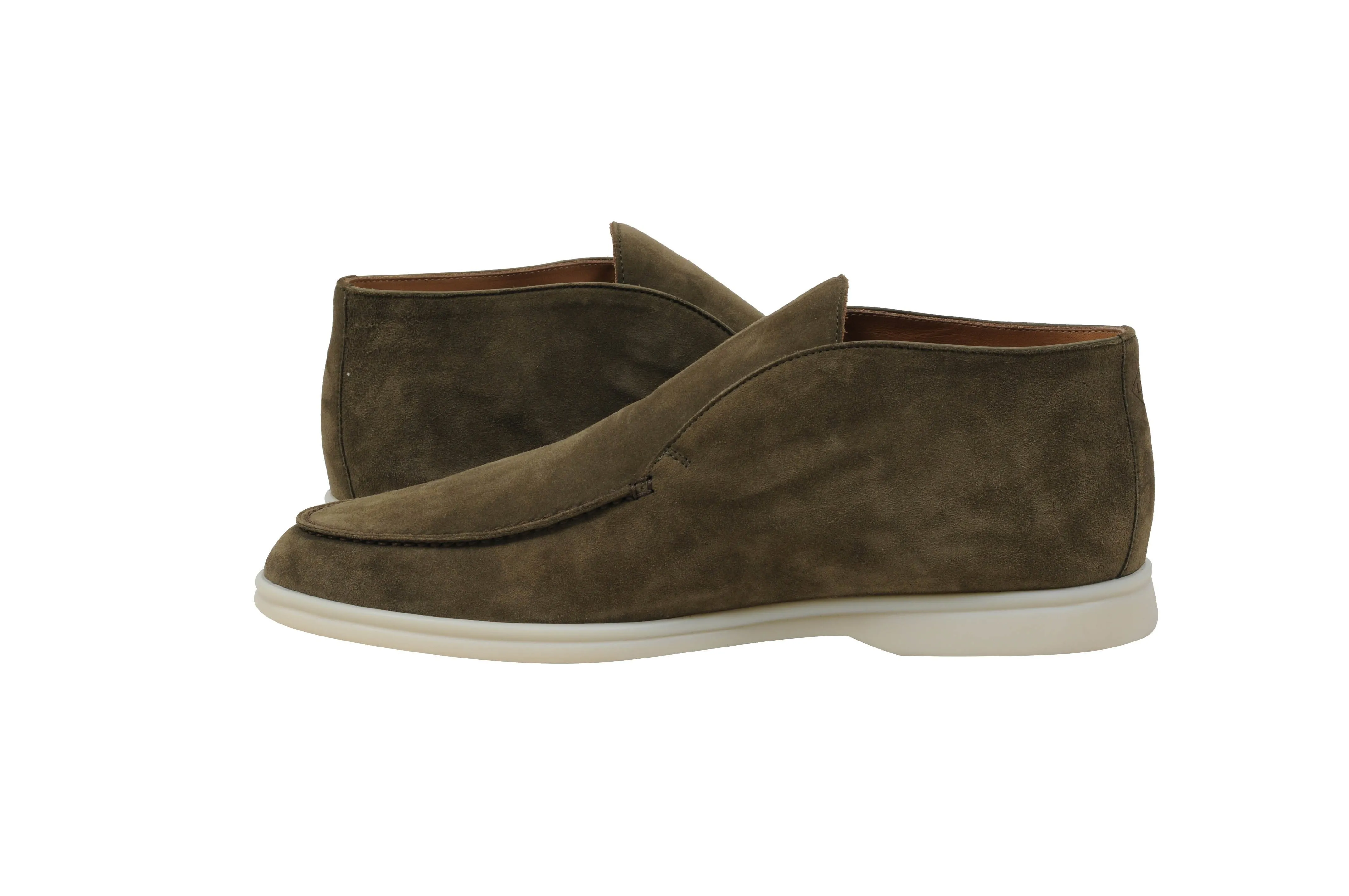 Olive Green Suede Uomo Open Walk Mid Ankle Slip On's