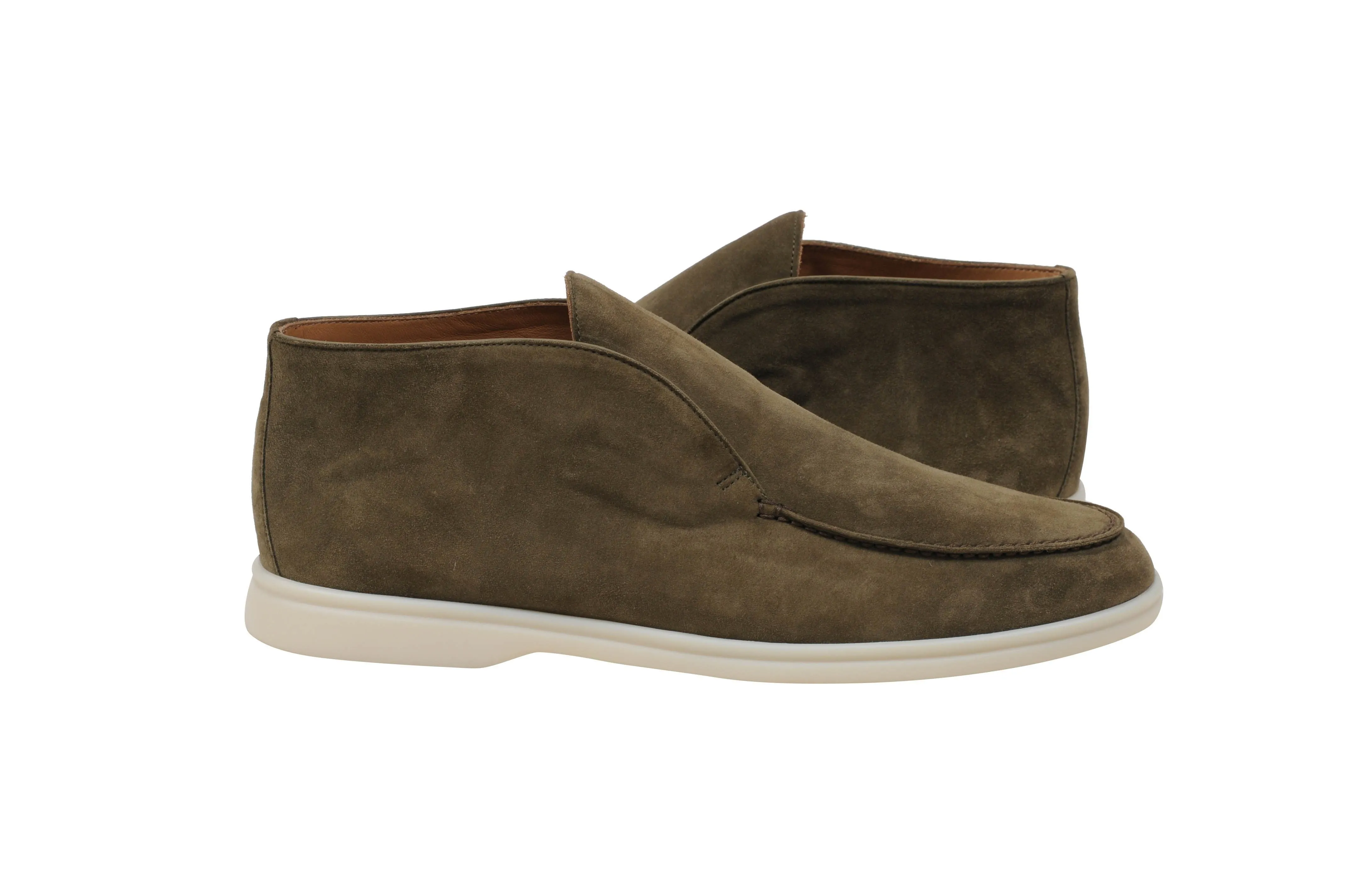 Olive Green Suede Uomo Open Walk Mid Ankle Slip On's