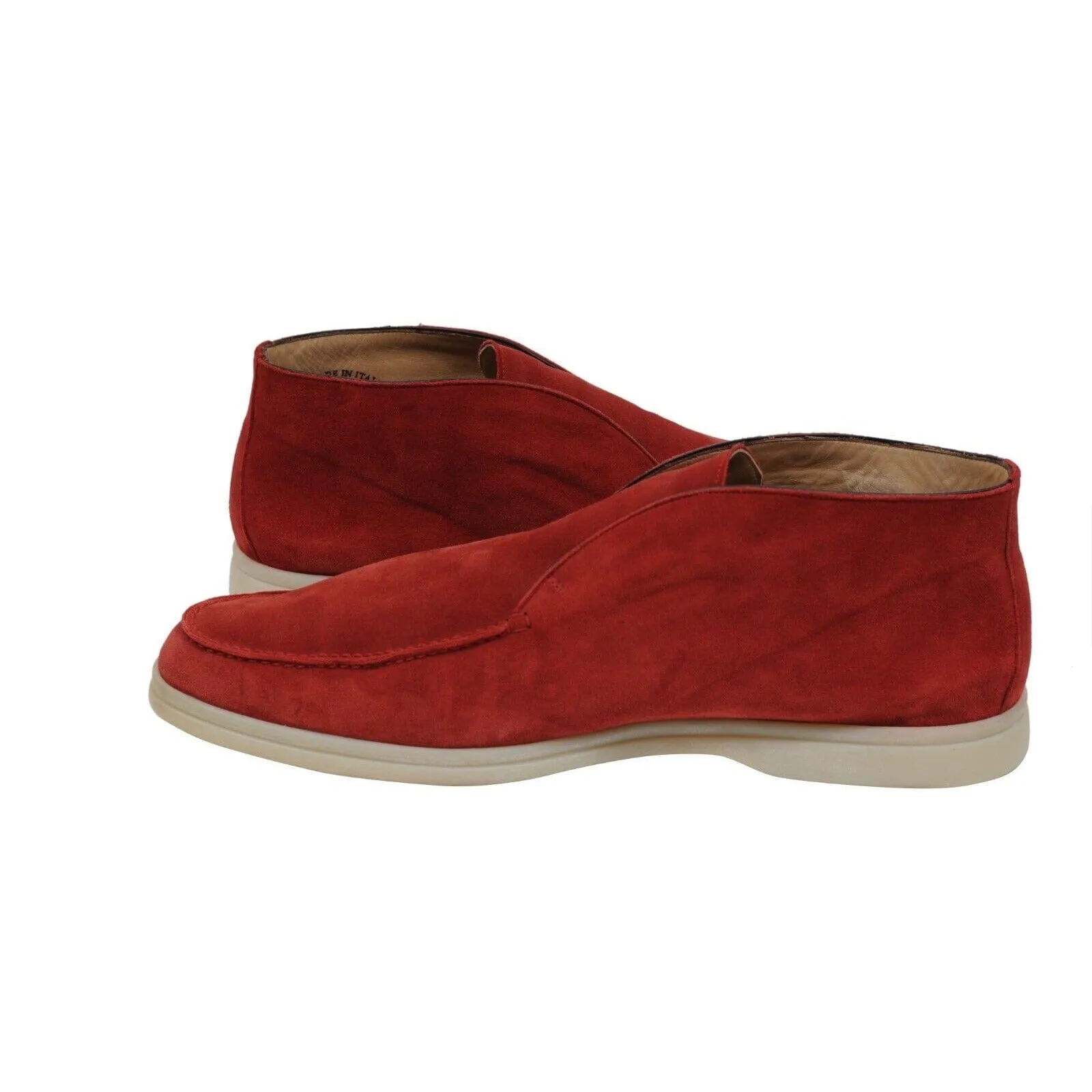 Open Walk Ankle Boots Red Suede Slip On Mid Top Chukkas