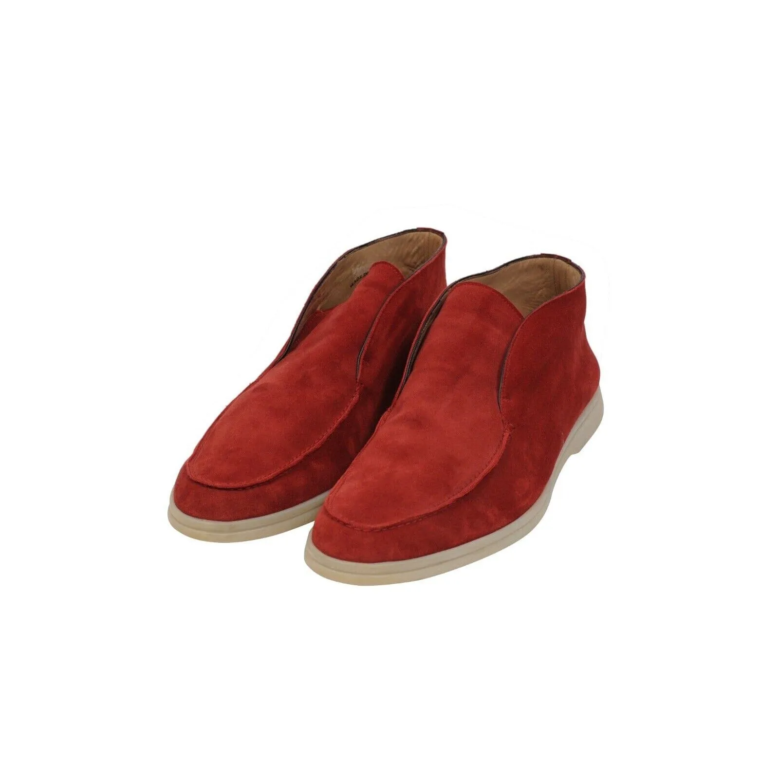 Open Walk Ankle Boots Red Suede Slip On Mid Top Chukkas