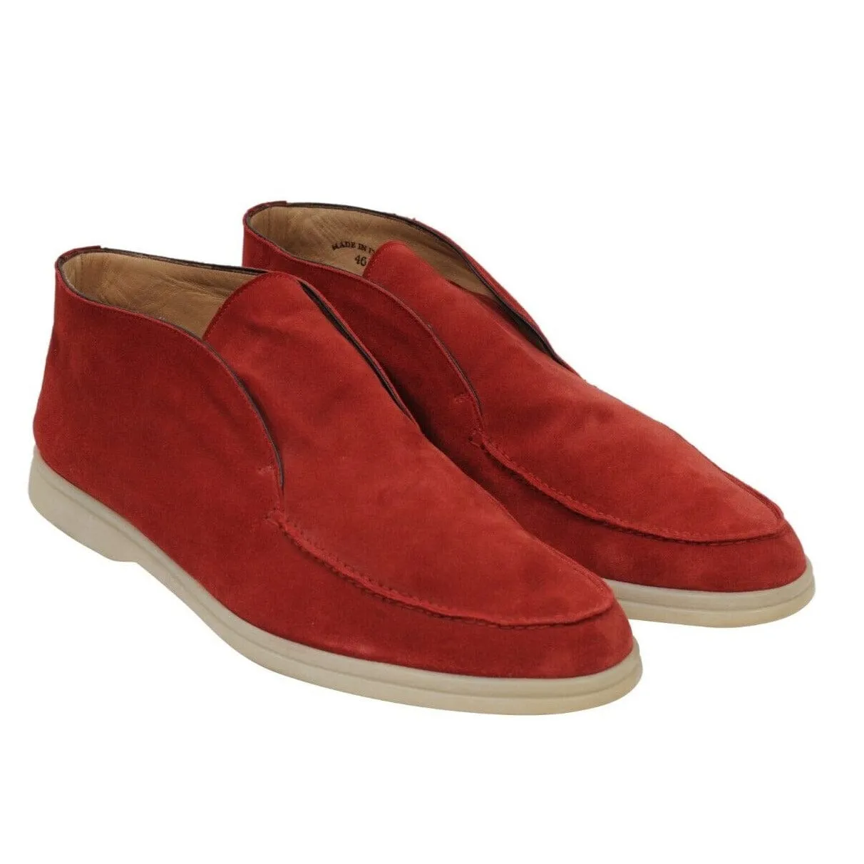 Open Walk Ankle Boots Red Suede Slip On Mid Top Chukkas