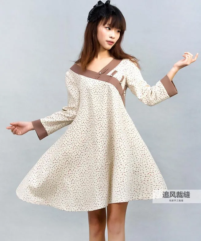 Pattern - - Cream linen shirt swing shirt dress (0029)