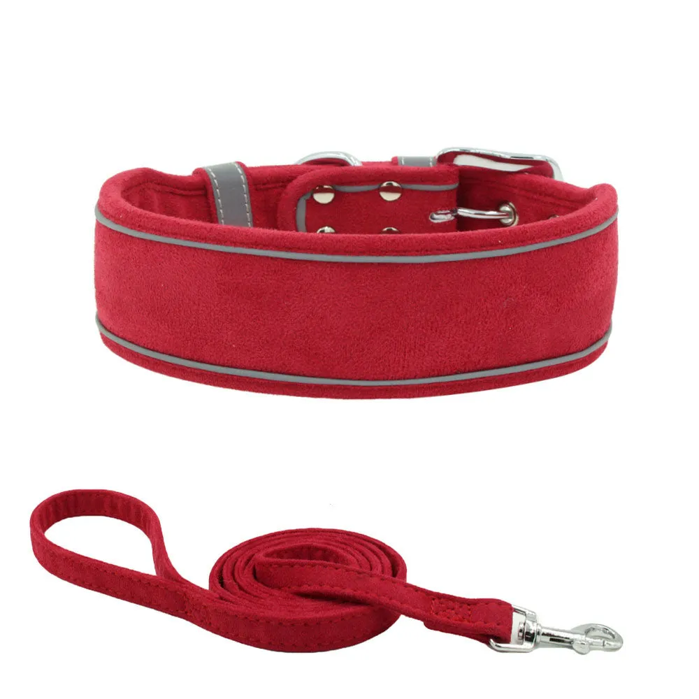 PAWS ASIA Manufacturers Suede Reflective Wide Heavy Duty Large Dog Collar And Leash Set