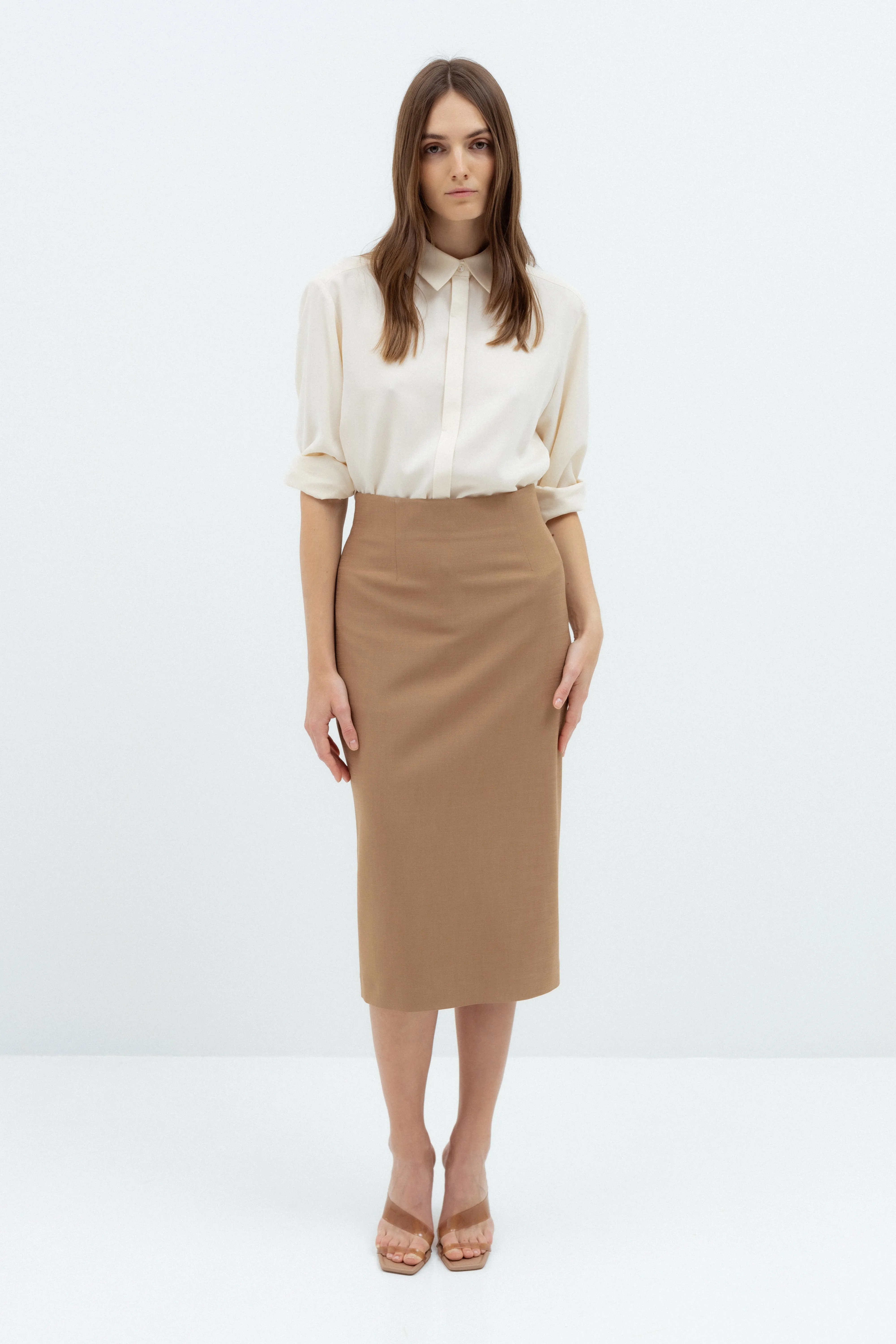 PENCIL HIGH WAIST CAMEL SKIRT