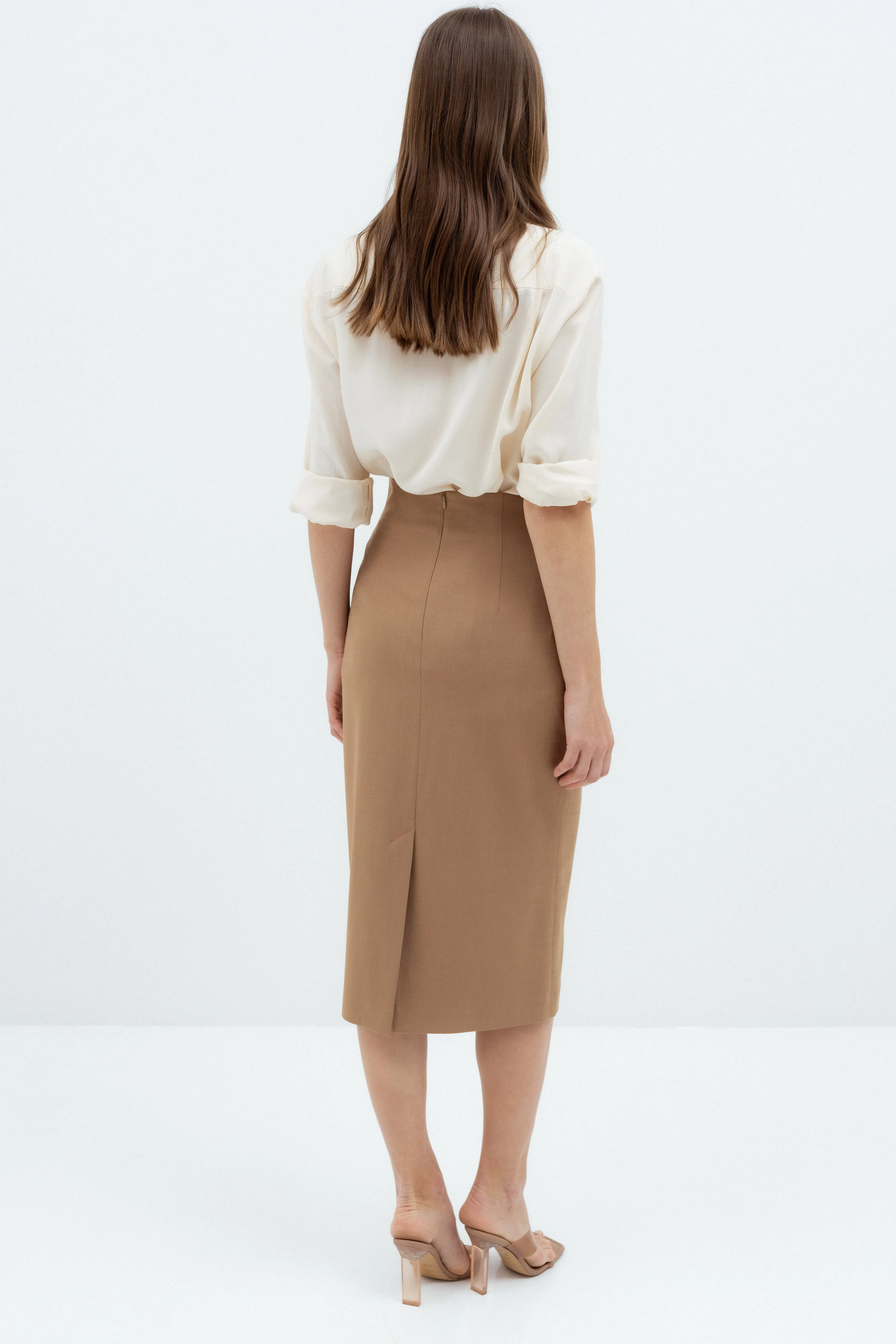 PENCIL HIGH WAIST CAMEL SKIRT