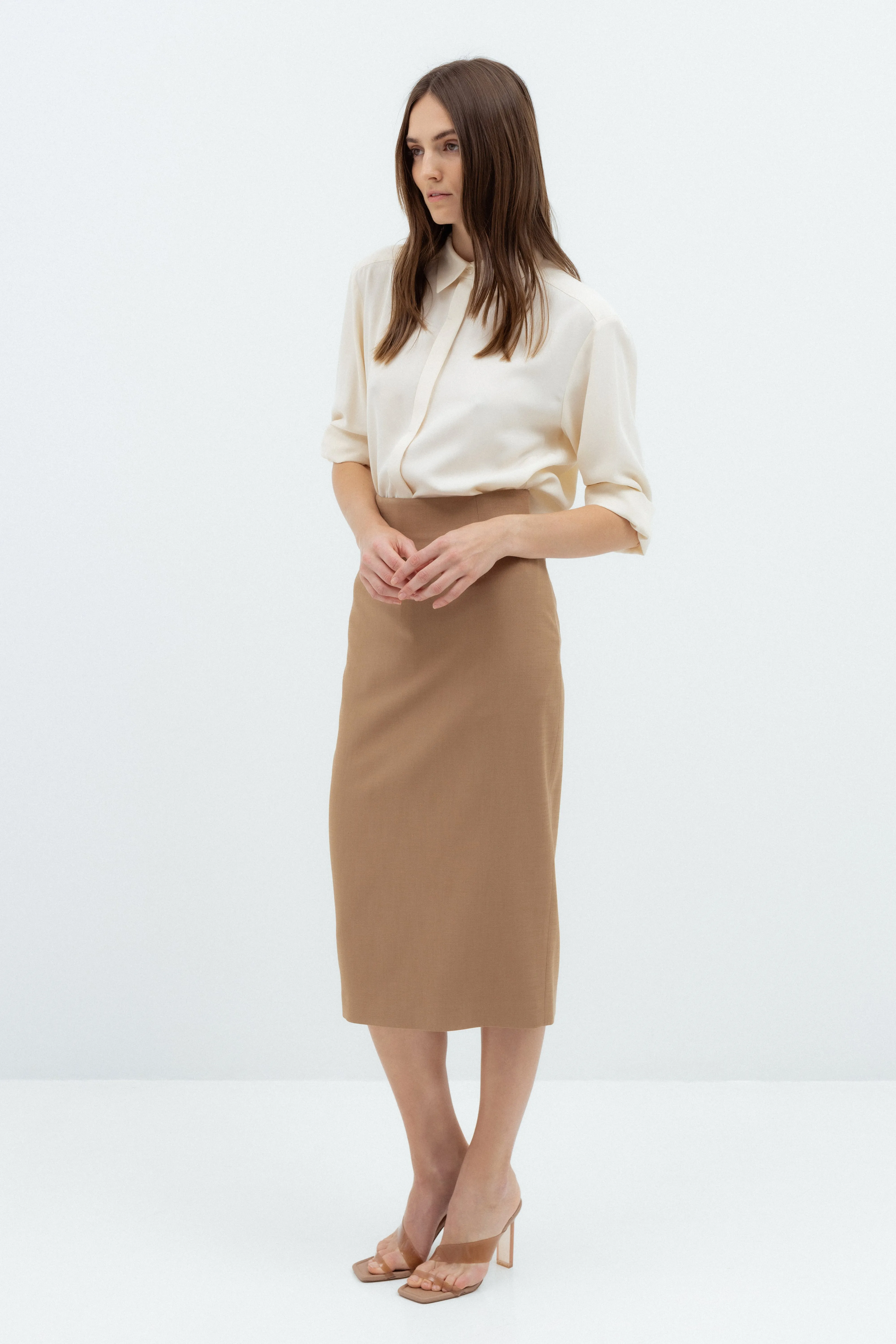 PENCIL HIGH WAIST CAMEL SKIRT