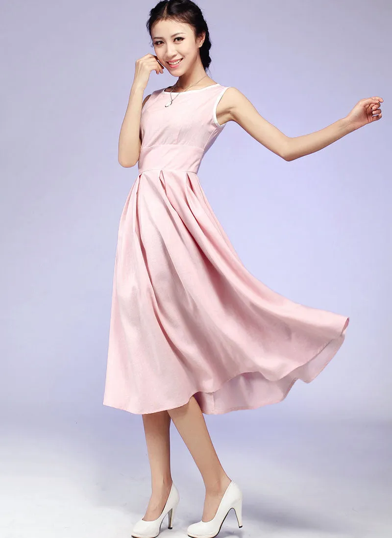 pink linen dress (581)