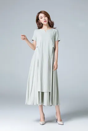 Plain linen dress with irregular folds 1787