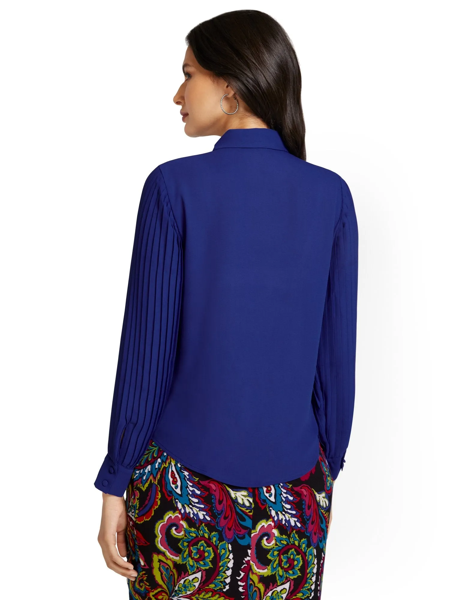 Pleated Tie-Neck Blouse