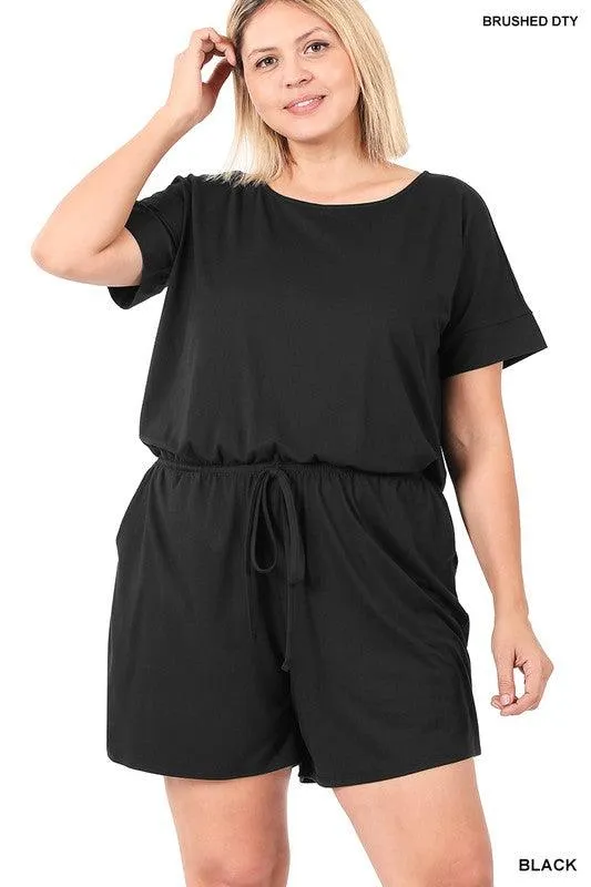 Plus Brushed Dty Romper With Pockets