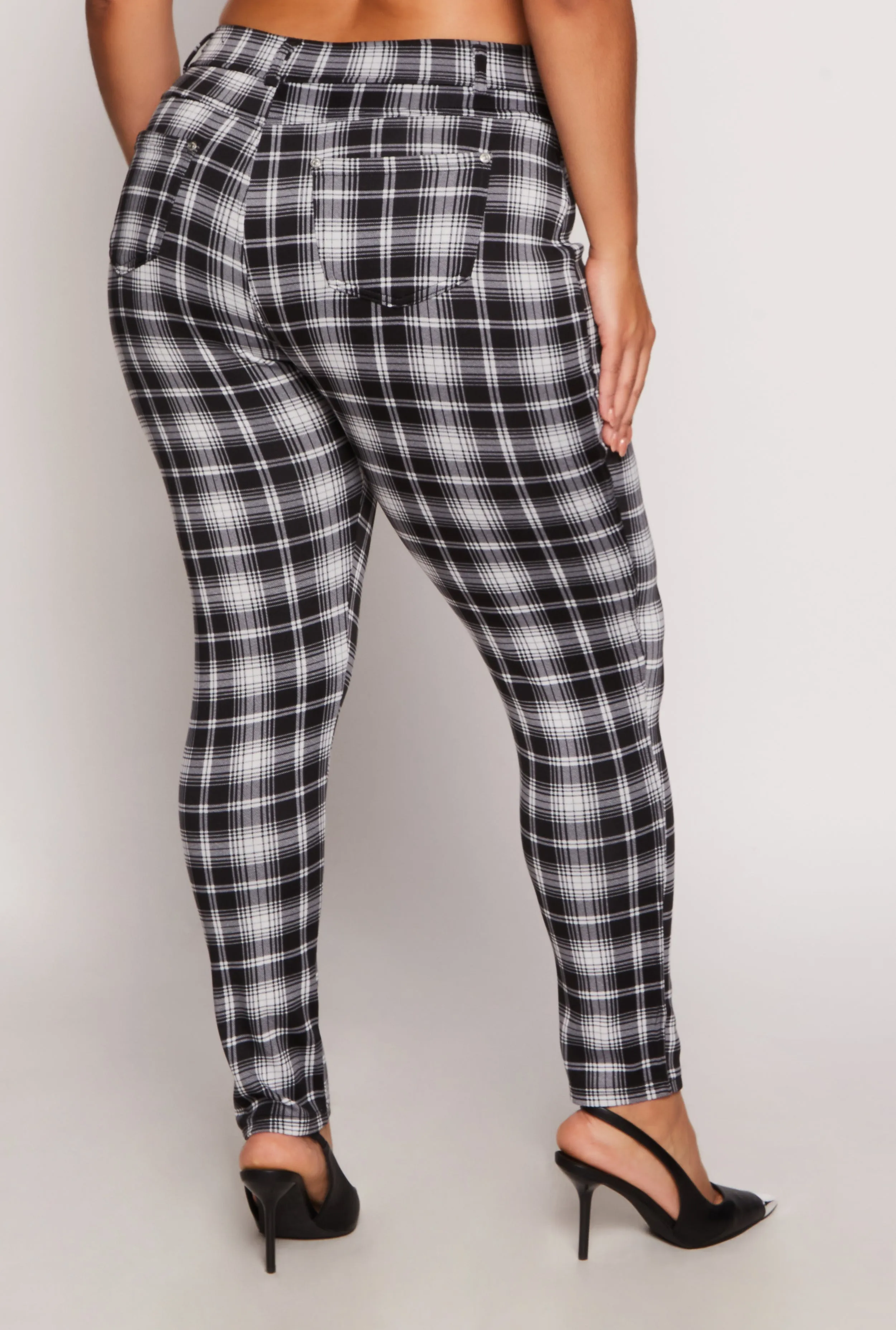 Plus Size High Waist Plaid Pants