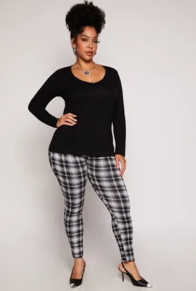 Plus Size High Waist Plaid Pants