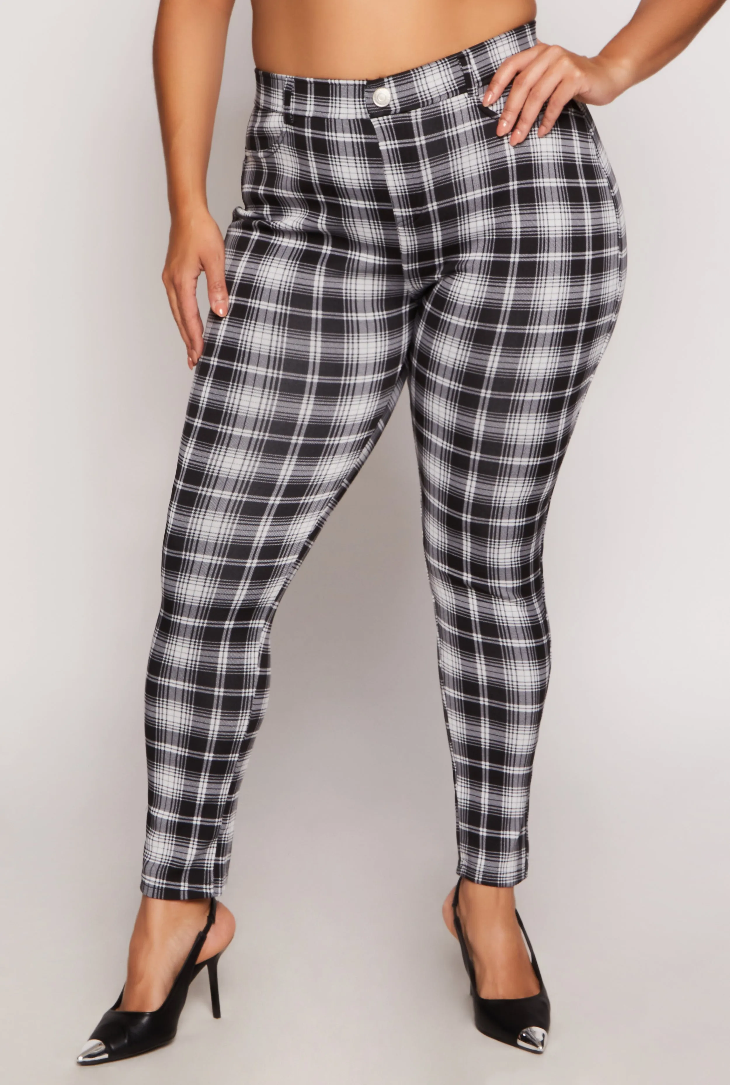 Plus Size High Waist Plaid Pants