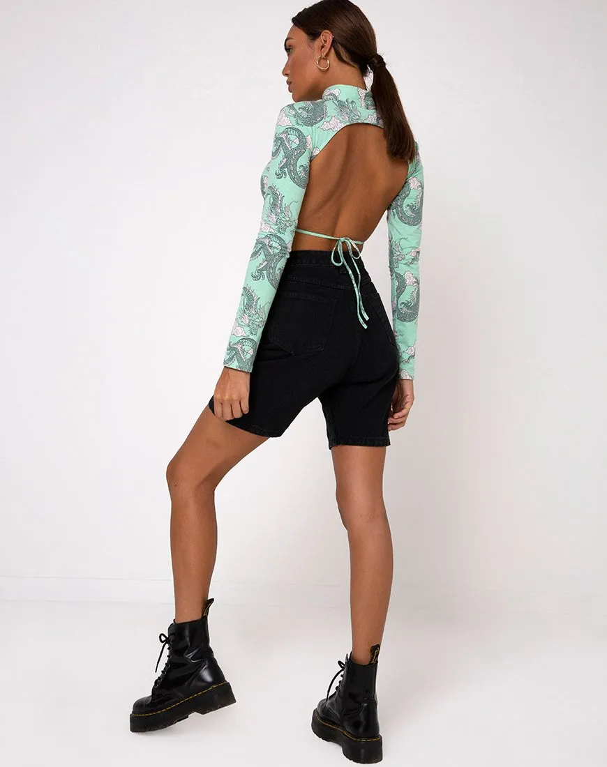 Quelia Crop Top in Chinese Dragon Neo Mint