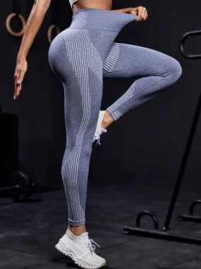 "Women's Leggings - Striped High Waist Active Pants"