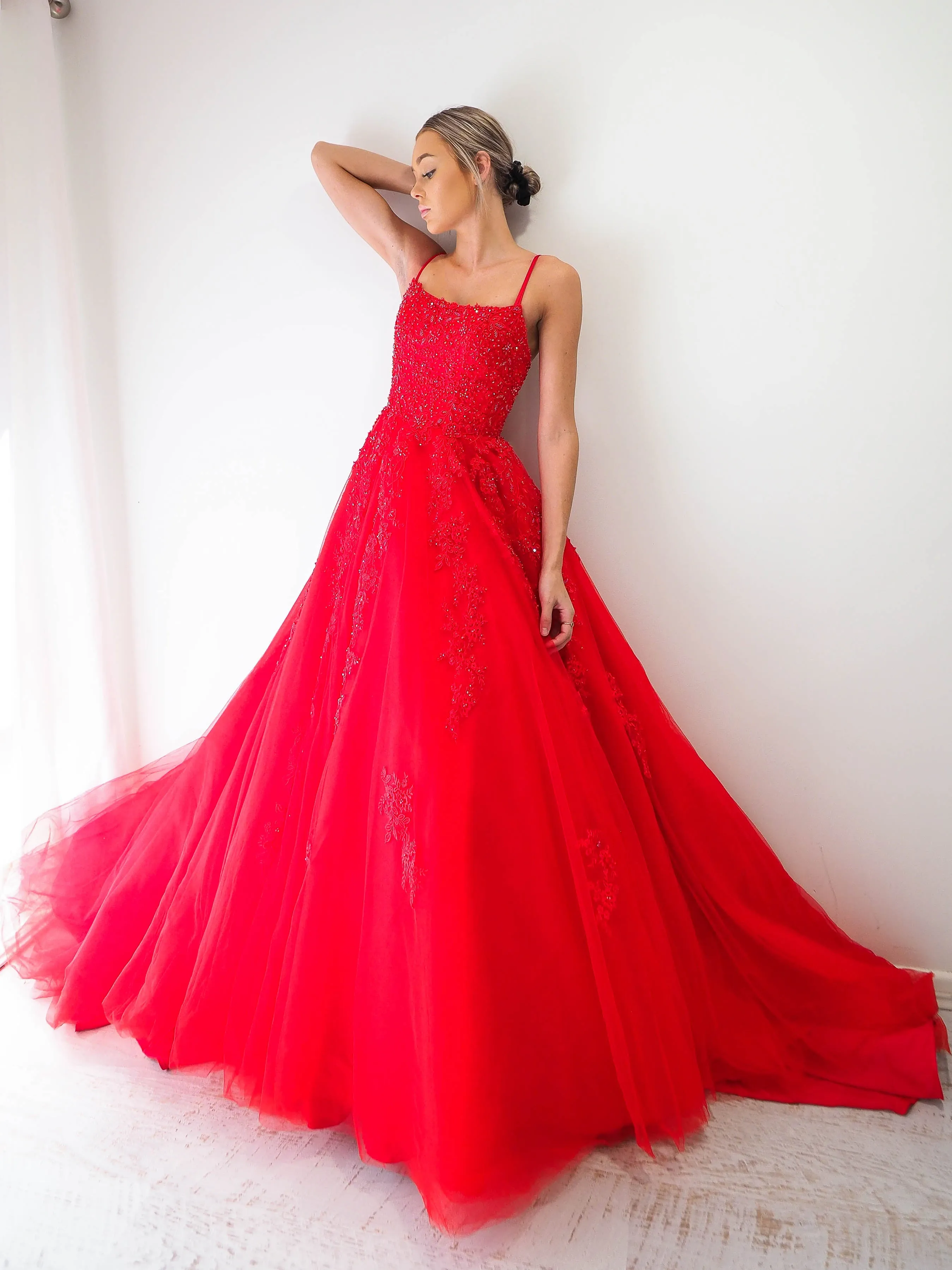 Red tulle princess dress for hire