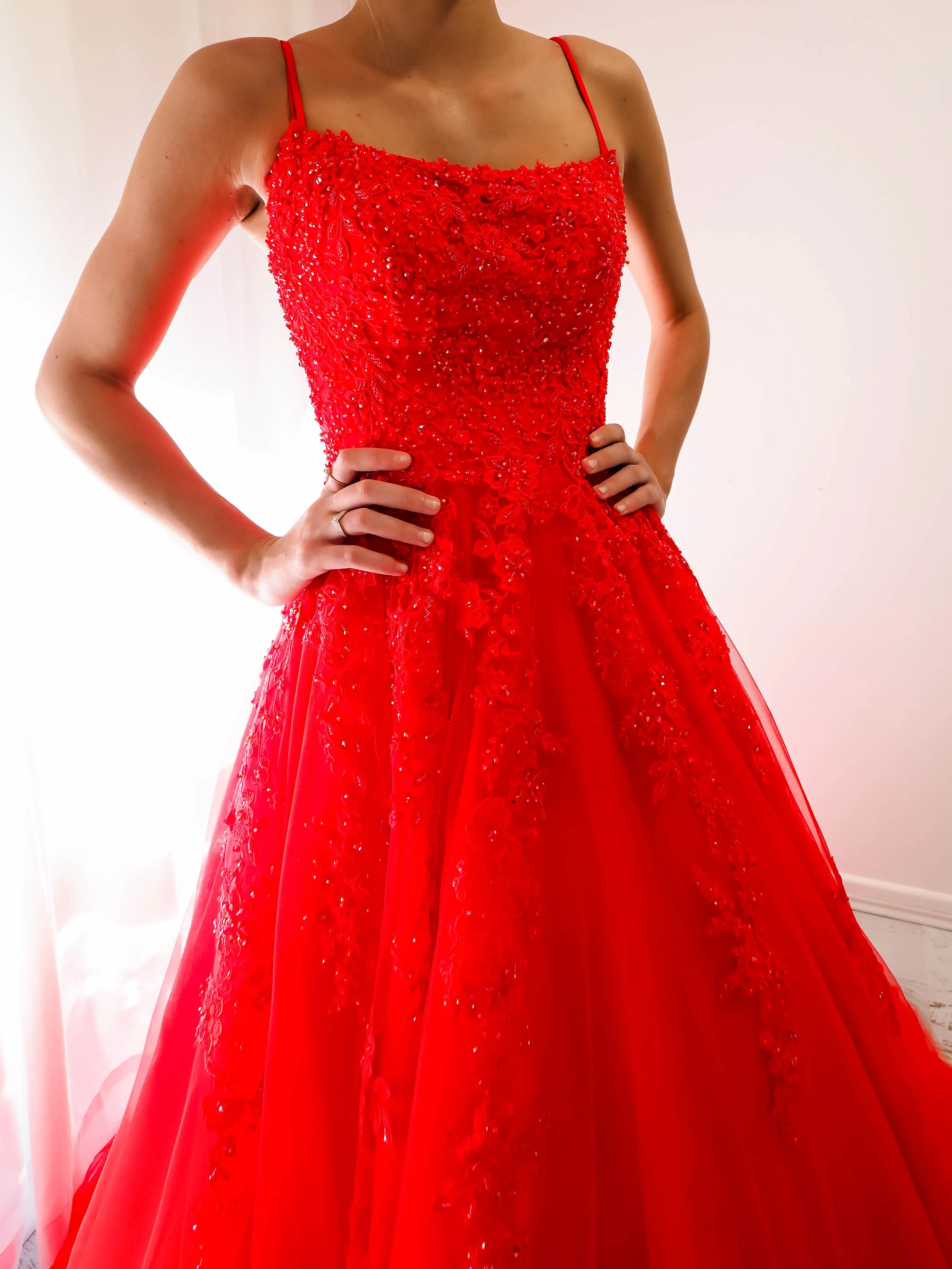 Red tulle princess dress for hire