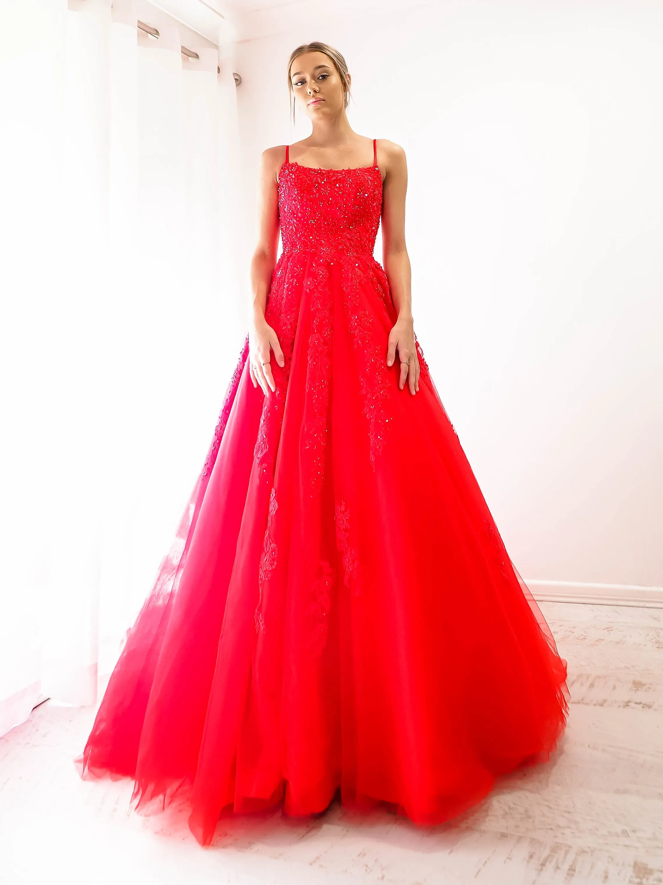 Red tulle princess dress for hire