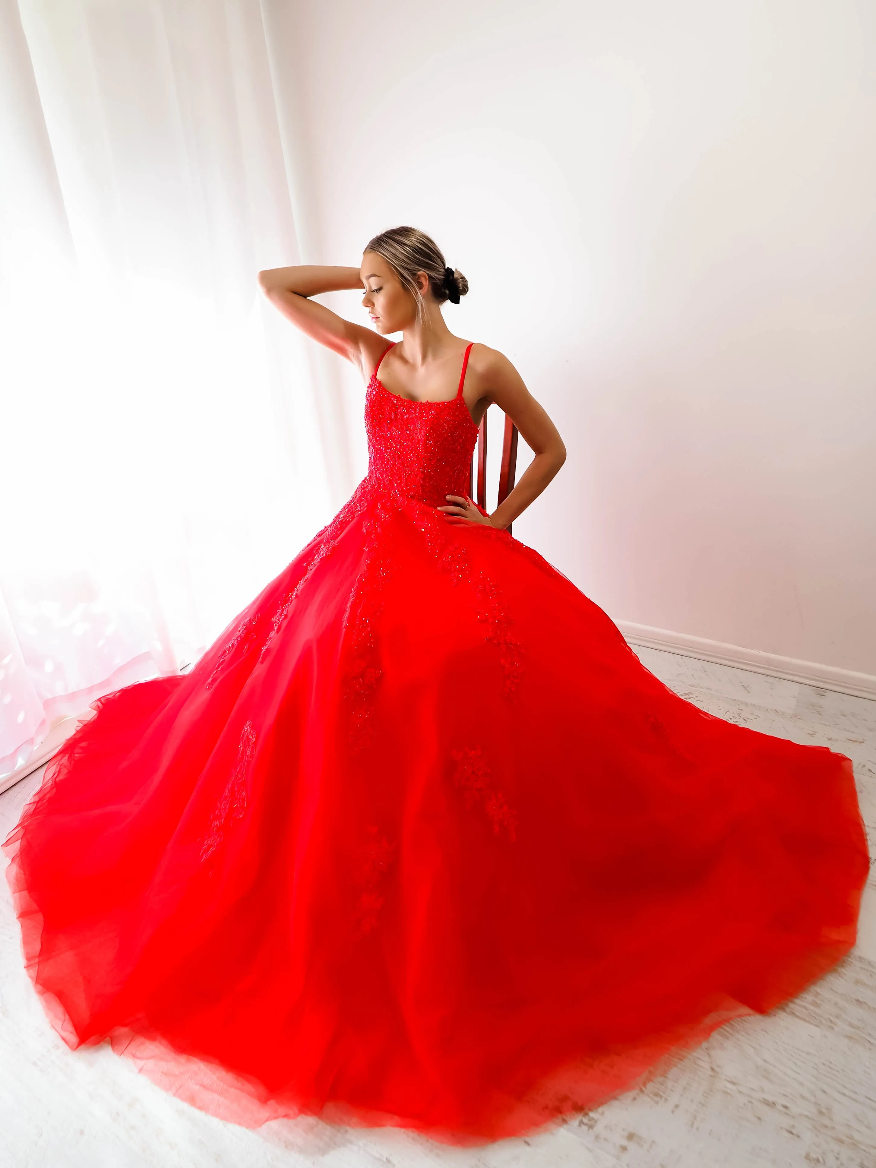 Red tulle princess dress for hire