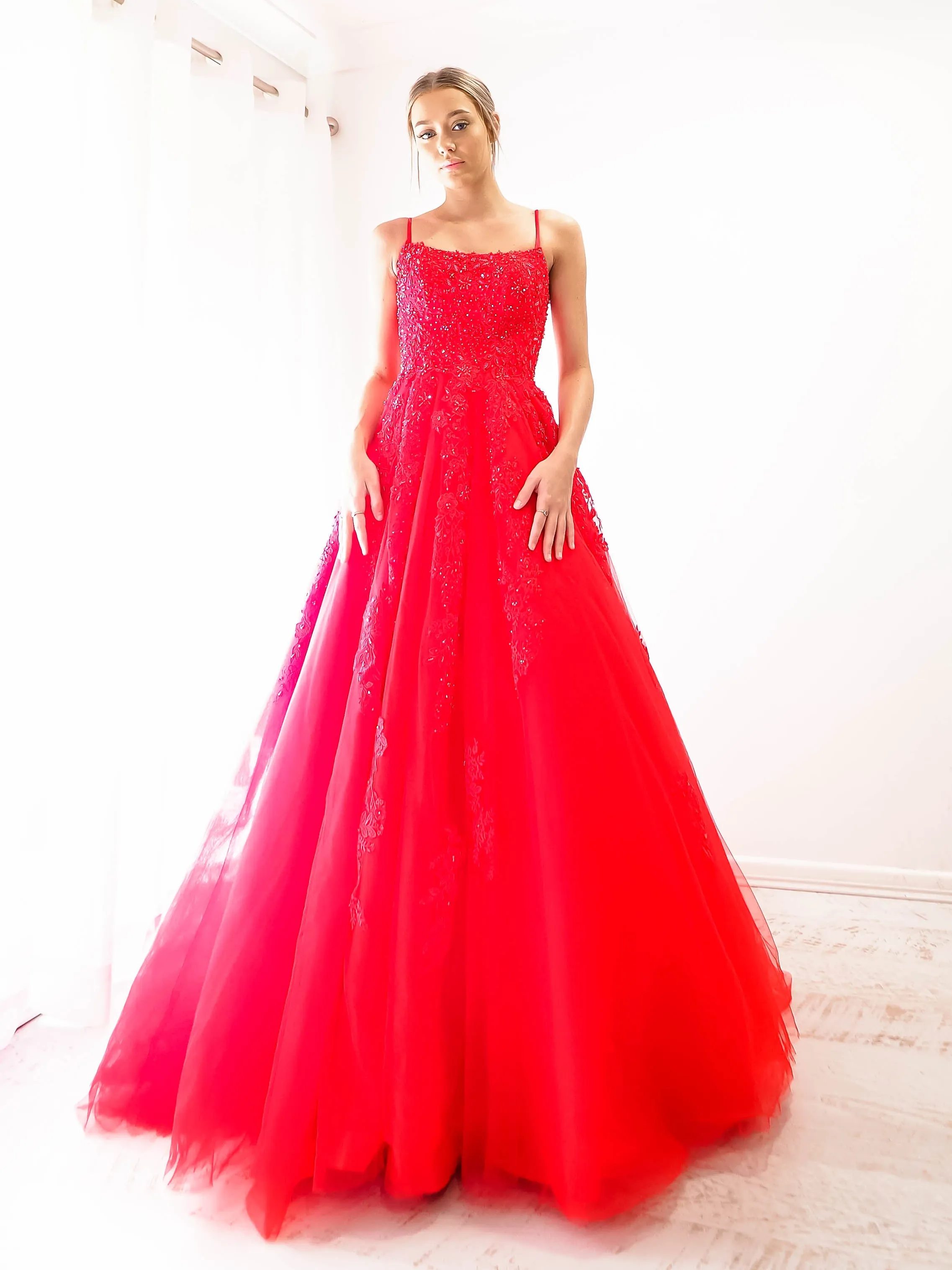 Red tulle princess dress for hire