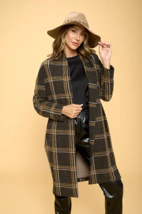 RENEE C. Plus-size Plaid Coat with Buttons and Pockets