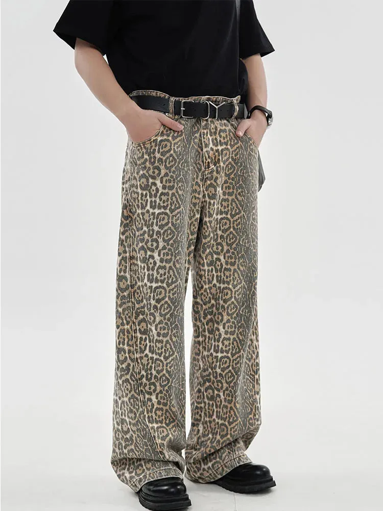 Retro Leopard Print High-Waist Street Loose Jeans