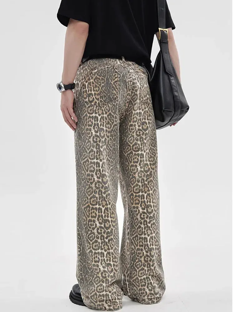 Retro Leopard Print High-Waist Street Loose Jeans