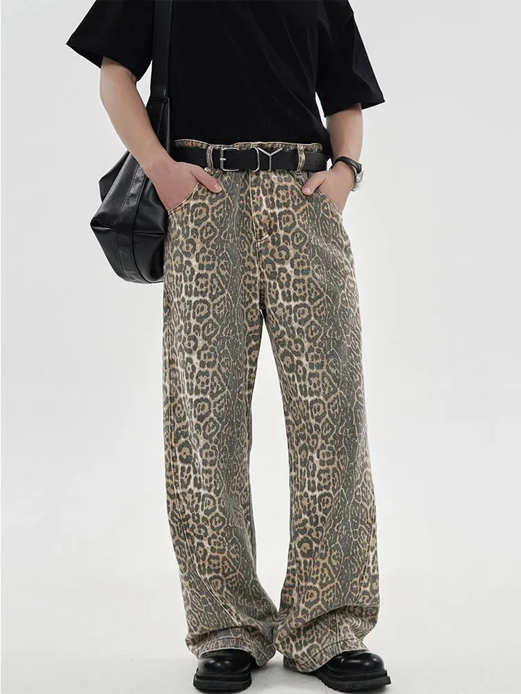 Retro Leopard Print High-Waist Street Loose Jeans