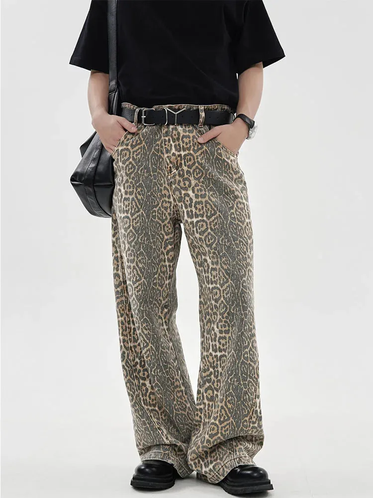 Retro Leopard Print High-Waist Street Loose Jeans